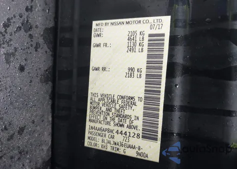 2017 Nissan Maxima 3.5 Sv z USA, uszkodzony, nr VIN 1N4AA6AP8HC444128